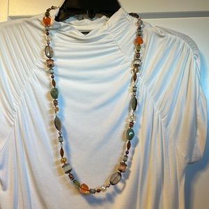 Premier Designs 32 inch orange and green gold necklace